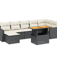 8-tlg. Garten-Sofagarnitur mit Kissen Schwarz Poly Rattan