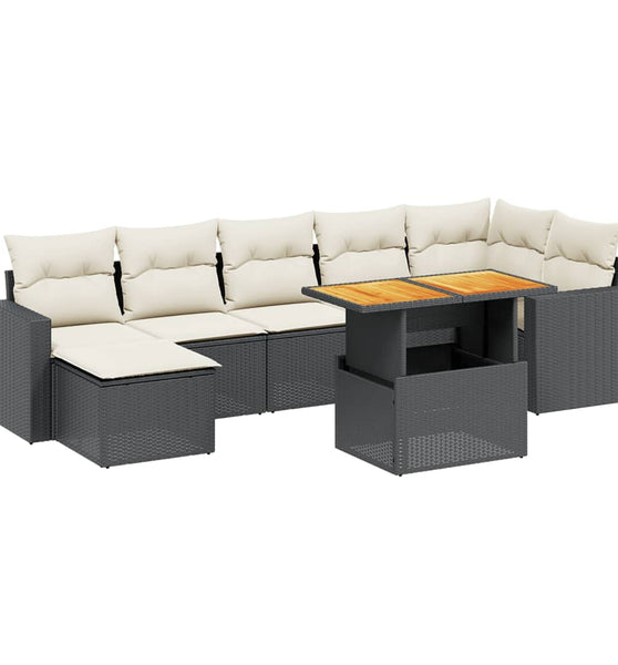 8-tlg. Garten-Sofagarnitur mit Kissen Schwarz Poly Rattan