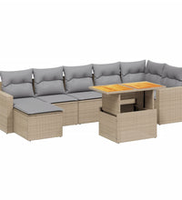 8-tlg. Garten-Sofagarnitur mit Kissen Beige Poly Rattan