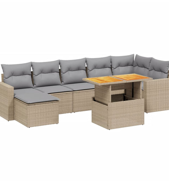 8-tlg. Garten-Sofagarnitur mit Kissen Beige Poly Rattan