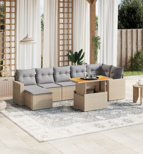 8-tlg. Garten-Sofagarnitur mit Kissen Beige Poly Rattan