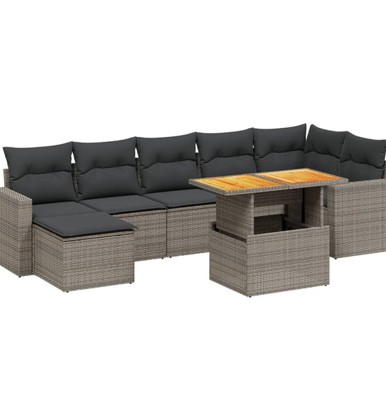 8-tlg. Garten-Sofagarnitur mit Kissen Grau Poly Rattan