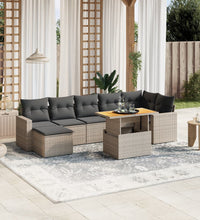8-tlg. Garten-Sofagarnitur mit Kissen Grau Poly Rattan