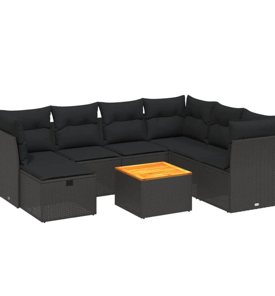 8-tlg. Garten-Sofagarnitur mit Kissen Schwarz Poly Rattan