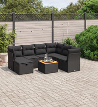 8-tlg. Garten-Sofagarnitur mit Kissen Schwarz Poly Rattan