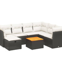 8-tlg. Garten-Sofagarnitur mit Kissen Schwarz Poly Rattan