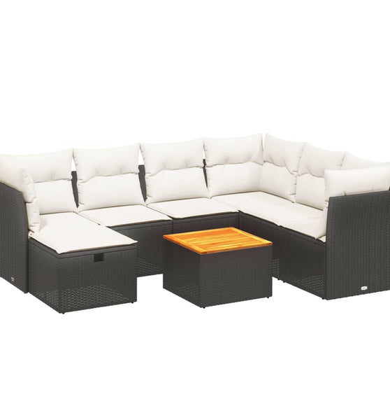 8-tlg. Garten-Sofagarnitur mit Kissen Schwarz Poly Rattan