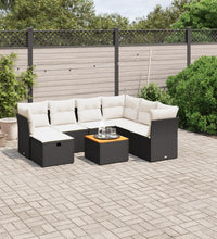 8-tlg. Garten-Sofagarnitur mit Kissen Schwarz Poly Rattan