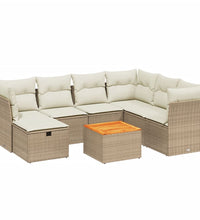 8-tlg. Garten-Sofagarnitur mit Kissen Beige Poly Rattan