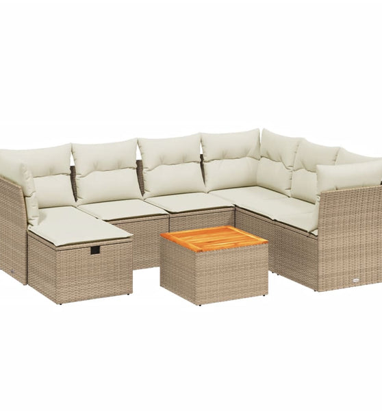 8-tlg. Garten-Sofagarnitur mit Kissen Beige Poly Rattan