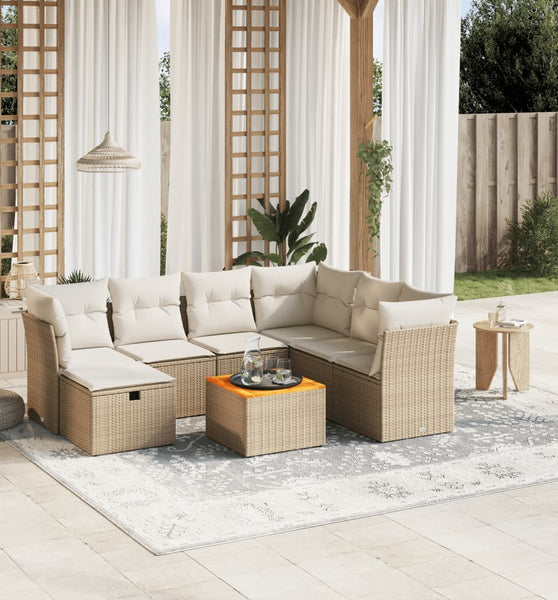 8-tlg. Garten-Sofagarnitur mit Kissen Beige Poly Rattan