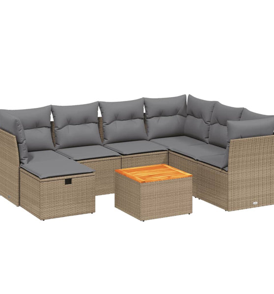 8-tlg. Garten-Sofagarnitur mit Kissen Beige Poly Rattan