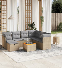 8-tlg. Garten-Sofagarnitur mit Kissen Beige Poly Rattan