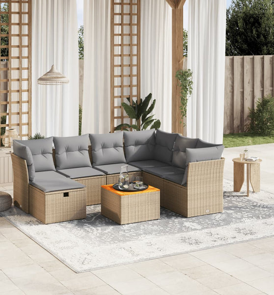 8-tlg. Garten-Sofagarnitur mit Kissen Beige Poly Rattan