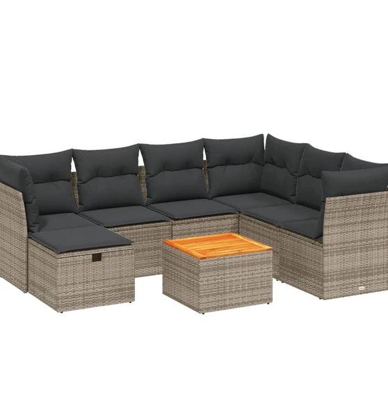 8-tlg. Garten-Sofagarnitur mit Kissen Grau Poly Rattan