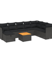 9-tlg. Garten-Sofagarnitur mit Kissen Schwarz Poly Rattan