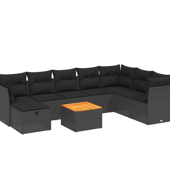 9-tlg. Garten-Sofagarnitur mit Kissen Schwarz Poly Rattan