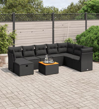 9-tlg. Garten-Sofagarnitur mit Kissen Schwarz Poly Rattan