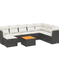9-tlg. Garten-Sofagarnitur mit Kissen Schwarz Poly Rattan