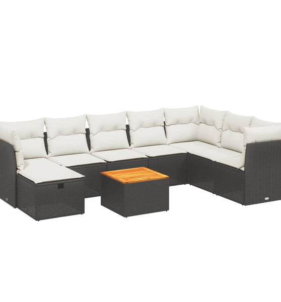 9-tlg. Garten-Sofagarnitur mit Kissen Schwarz Poly Rattan