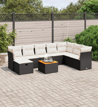 9-tlg. Garten-Sofagarnitur mit Kissen Schwarz Poly Rattan