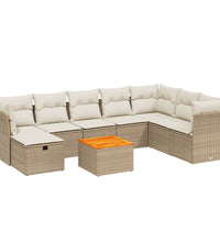 9-tlg. Garten-Sofagarnitur mit Kissen Beige Poly Rattan