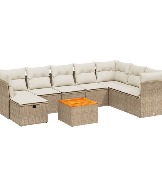 9-tlg. Garten-Sofagarnitur mit Kissen Beige Poly Rattan