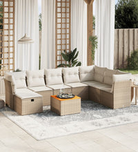 9-tlg. Garten-Sofagarnitur mit Kissen Beige Poly Rattan
