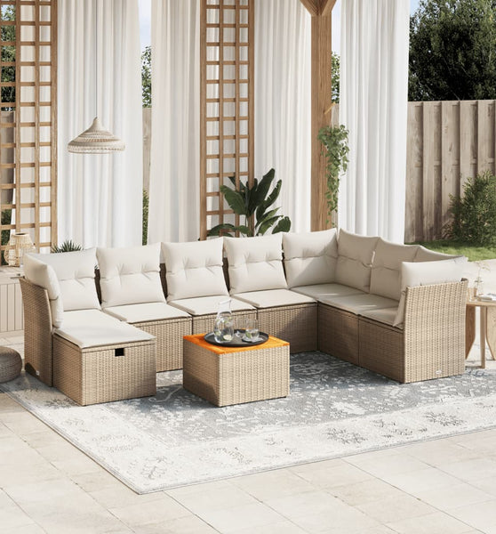 9-tlg. Garten-Sofagarnitur mit Kissen Beige Poly Rattan