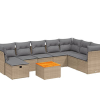 9-tlg. Garten-Sofagarnitur mit Kissen Beige Poly Rattan