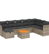 9-tlg. Garten-Sofagarnitur mit Kissen Grau Poly Rattan