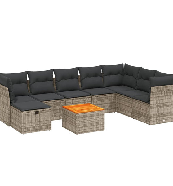 9-tlg. Garten-Sofagarnitur mit Kissen Grau Poly Rattan