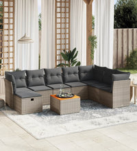 9-tlg. Garten-Sofagarnitur mit Kissen Grau Poly Rattan