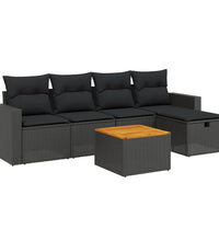6-tlg. Garten-Sofagarnitur mit Kissen Schwarz Poly Rattan