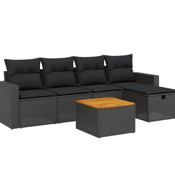 6-tlg. Garten-Sofagarnitur mit Kissen Schwarz Poly Rattan
