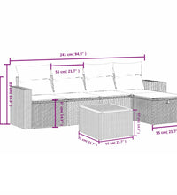 6-tlg. Garten-Sofagarnitur mit Kissen Schwarz Poly Rattan