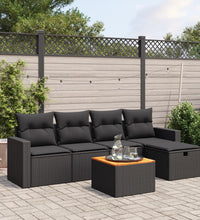 6-tlg. Garten-Sofagarnitur mit Kissen Schwarz Poly Rattan