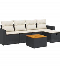 6-tlg. Garten-Sofagarnitur mit Kissen Schwarz Poly Rattan