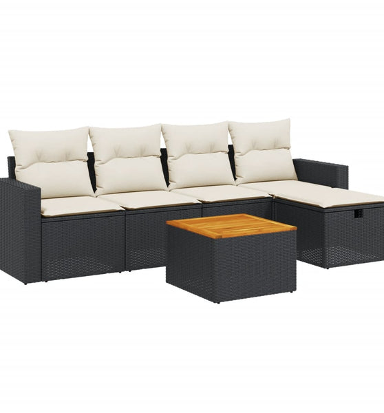 6-tlg. Garten-Sofagarnitur mit Kissen Schwarz Poly Rattan