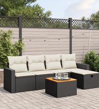 6-tlg. Garten-Sofagarnitur mit Kissen Schwarz Poly Rattan
