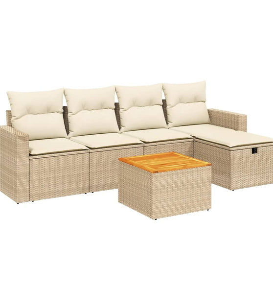 6-tlg. Garten-Sofagarnitur mit Kissen Beige Poly Rattan