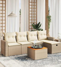 6-tlg. Garten-Sofagarnitur mit Kissen Beige Poly Rattan