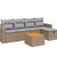 6-tlg. Garten-Sofagarnitur mit Kissen Beige Poly Rattan