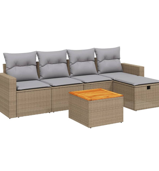6-tlg. Garten-Sofagarnitur mit Kissen Beige Poly Rattan