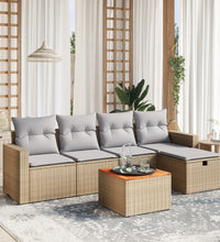 6-tlg. Garten-Sofagarnitur mit Kissen Beige Poly Rattan