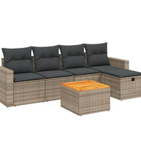 6-tlg. Garten-Sofagarnitur mit Kissen Grau Poly Rattan