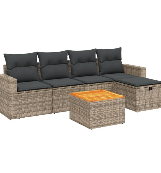 6-tlg. Garten-Sofagarnitur mit Kissen Grau Poly Rattan