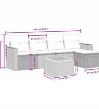 6-tlg. Garten-Sofagarnitur mit Kissen Grau Poly Rattan