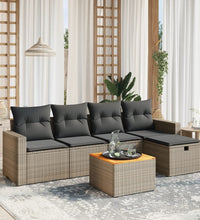 6-tlg. Garten-Sofagarnitur mit Kissen Grau Poly Rattan