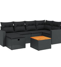 7-tlg. Garten-Sofagarnitur mit Kissen Schwarz Poly Rattan